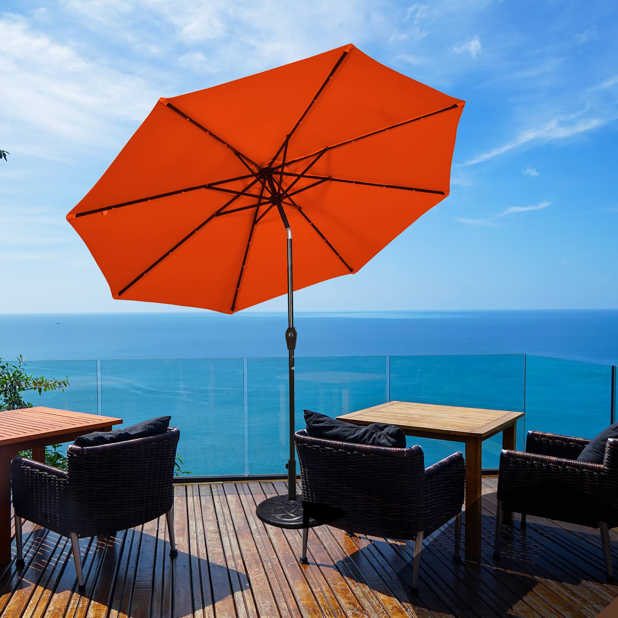 Alt View 4. Costway - 10FT Patio Solar Umbrella LED Patio Market Steel Tilt W/Crank Outdoor New - Orange.