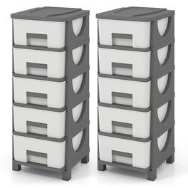 Costway - 2 Pcs Storage File Cabinet, Storage Organizer with Handles,Compact Drawer Cabinet - White + Gray