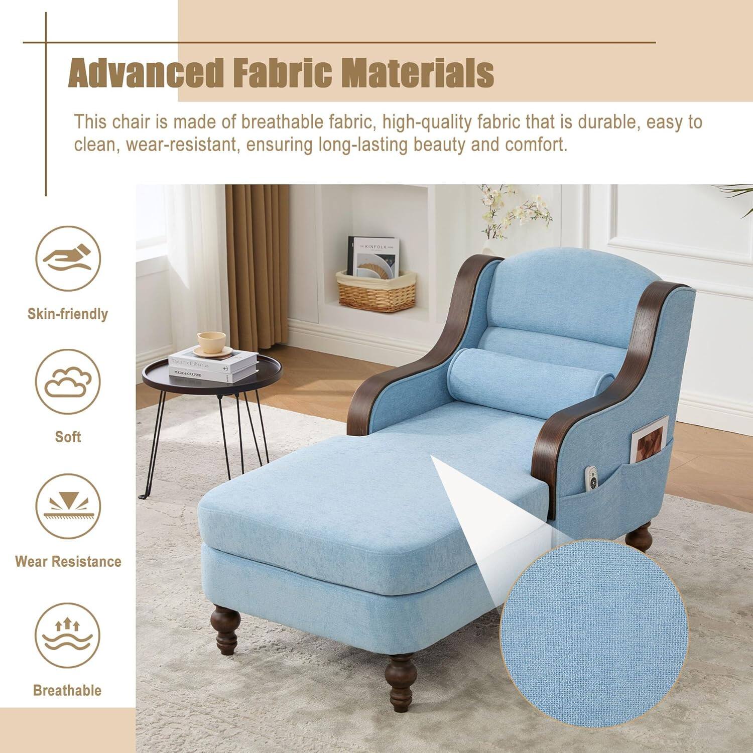 Advanced Fabric Materials

This chair is made of breathable fabric, high-quality fabric that is durable, easy to clean, wear-resistant, ensuring long-lasting beauty and comfort.

- Skin-friendly
- Soft
- Wear Resistance
- Breathable