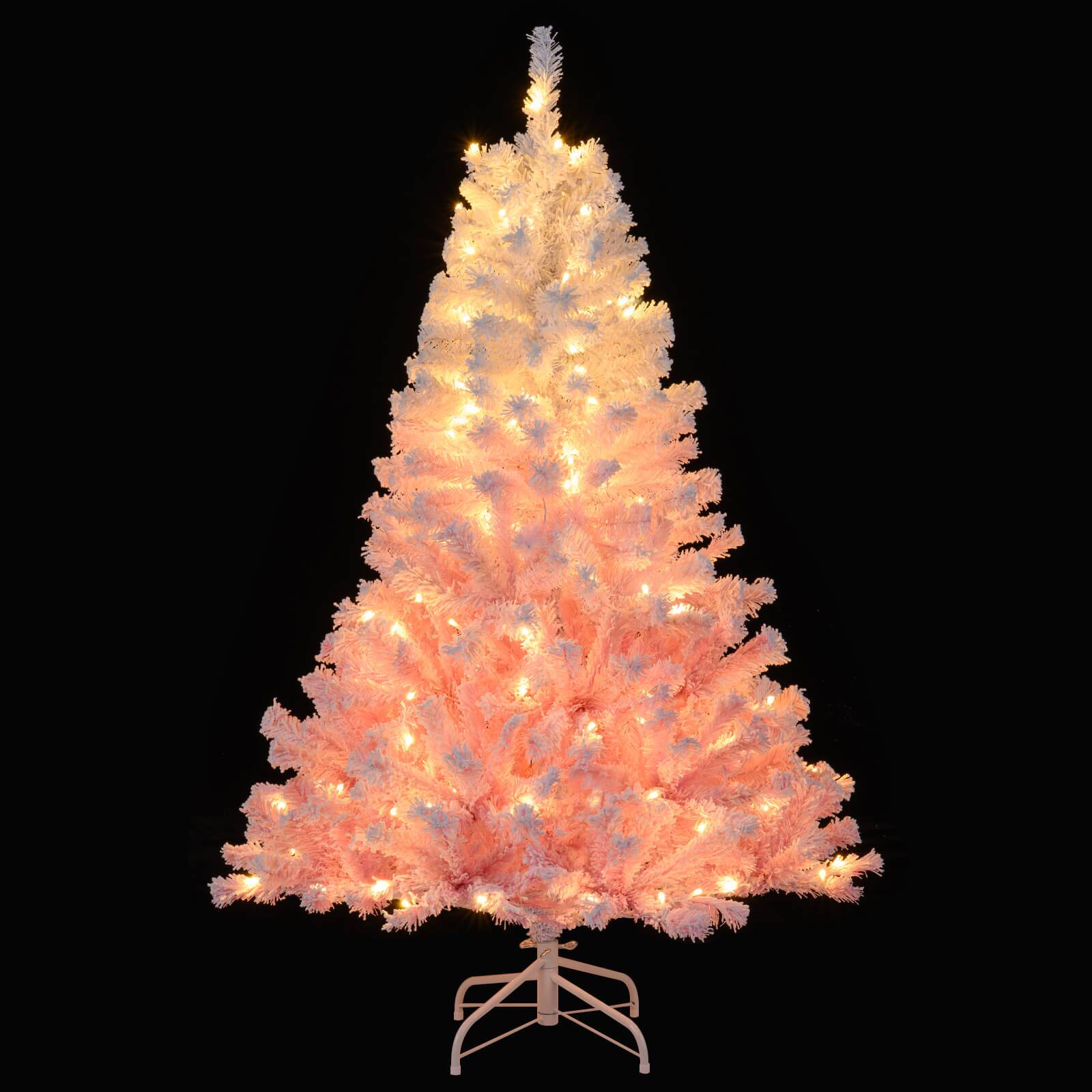 Alt View 9. Costway - Costway 5 FT Artificial Christmas Tree with 180 Warm White LED Lights, 8 Lighting Modes & Folding Metal Stand - Pink+White.