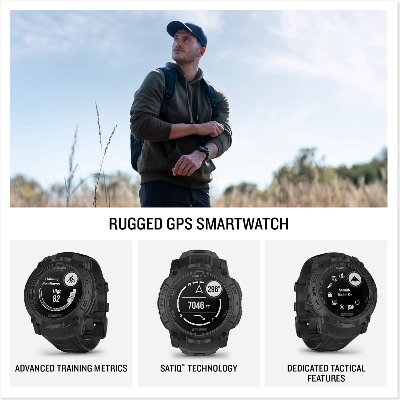 Rugged GPS Smartwatch: Advanced Training Metrics, SatIQ Technology, Dedicated Tactical Features.