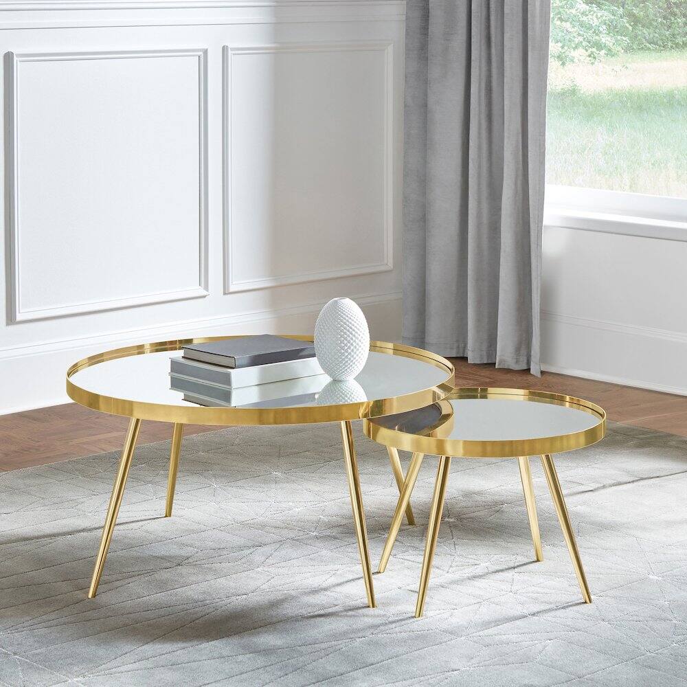 Alt View 2. Coaster Co. of America - Kaelyn 2-piece Round Mirror Top Nesting Coffee Table Gold - Gold.