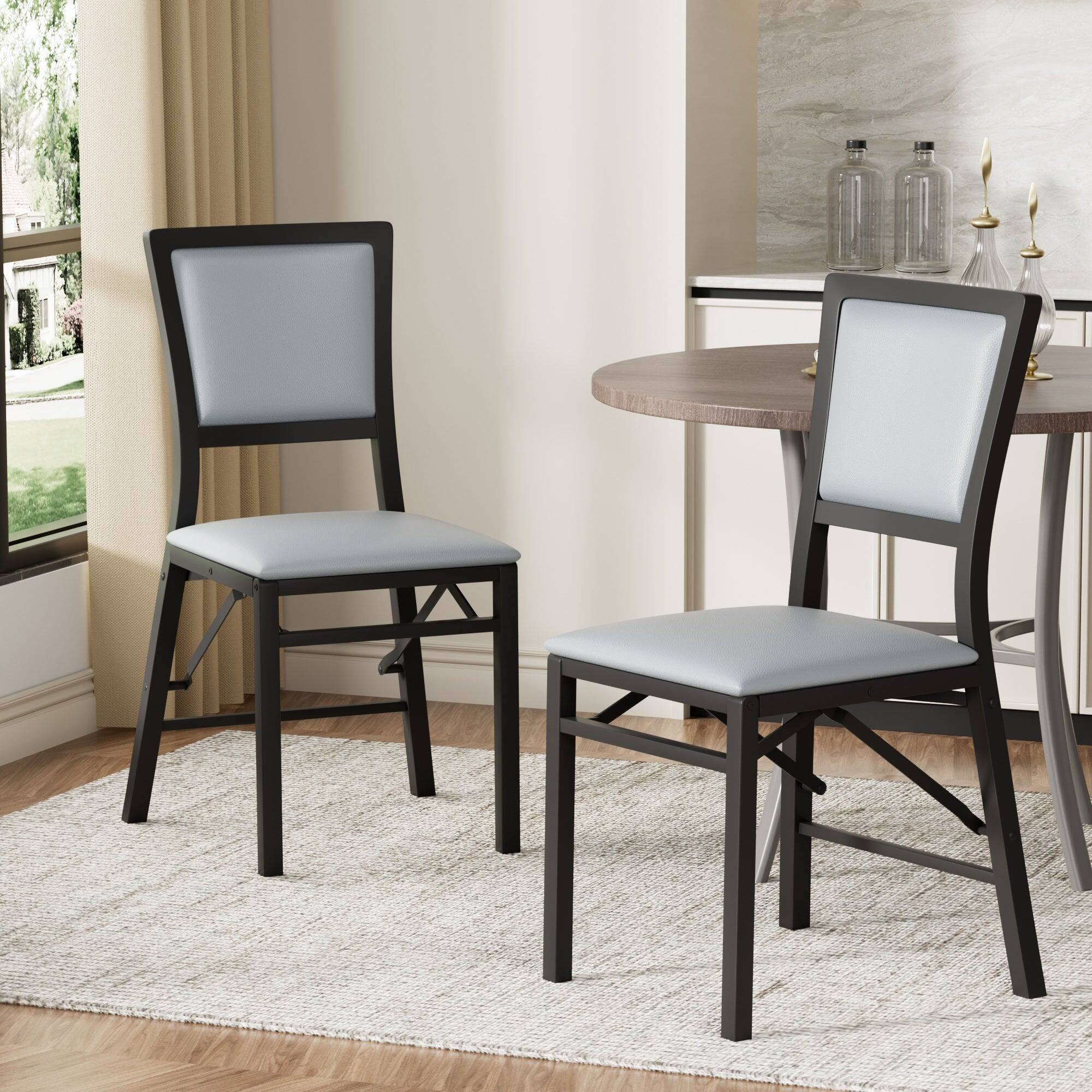 Back. Vecelo - 6-Pack PU Leather Folding Chairs - Dining Chair,300lb Capacity, Padded Seat, Space Saving Foldable Design - Grey 4 Pack.