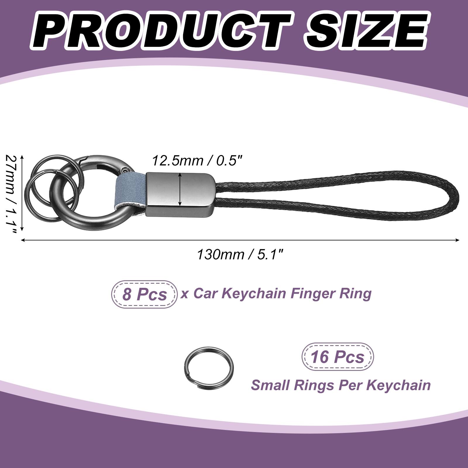 PRODUCT SIZE  
27mm / 1.1"  
12.5mm / 0.5"  
130mm / 5.1"  
8 Pcs x Car Keychain Finger Ring  
16 Pcs Small Rings Per Keychain