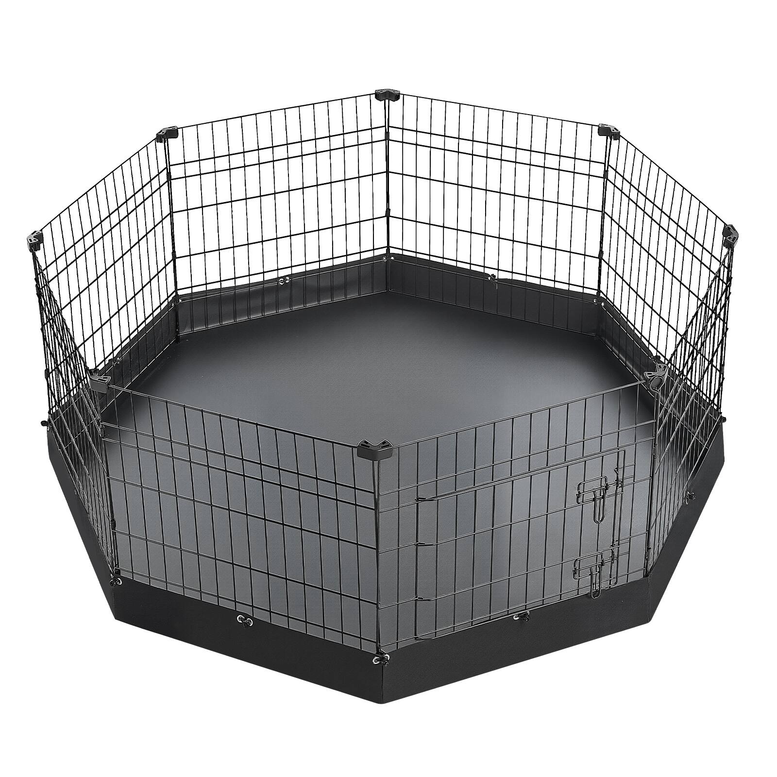 Alt View 5. VEVOR - Dog Playpen 24 Inch 8 Panels Heavy Duty Exercise Pen with Bottom Pad, Indoor Foldable Metal Pet Fence with Door - Black.