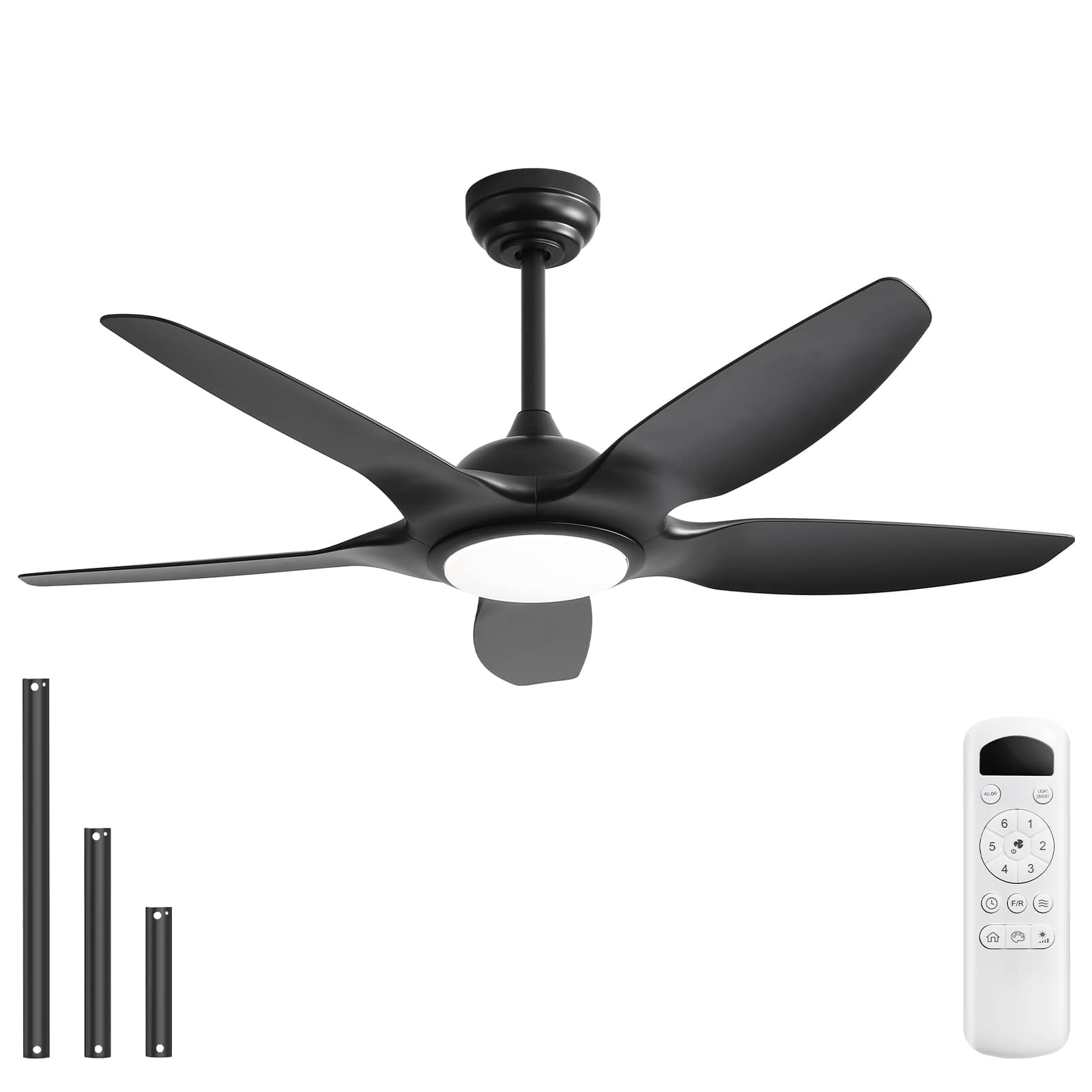 Sofucor - 48 Inch Ceiling Fans w/ Lights & Remote Indoor Outdoor Energy Saving 6 Wind Speed Dimmable LED Ceiling Fans for Bedroom - Black