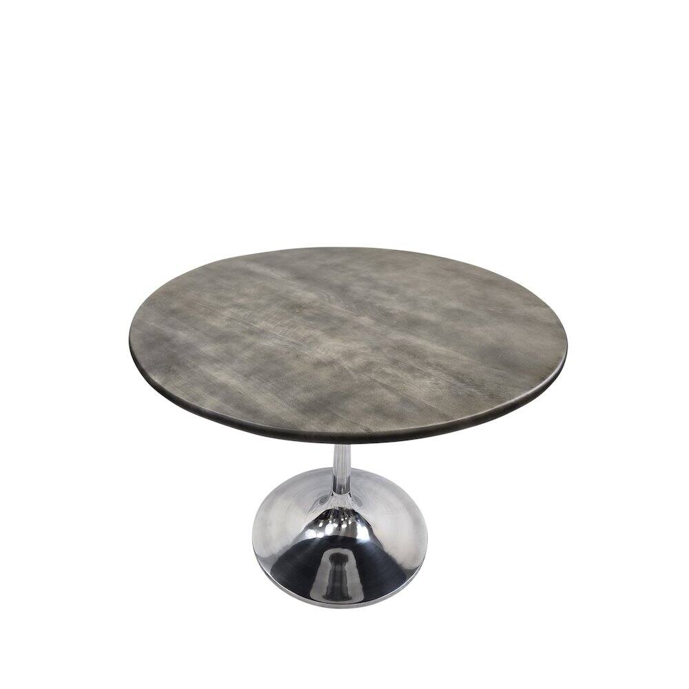 Alt View 2. Carolina Chair & Table - Alden Wood Top 36" Round Dining Table - Fog Gray Top - Chrome Base - Grey.