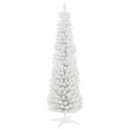 BreeBe - 6 ft Snow Flocked Artificial Pencil Christmas Tree - White