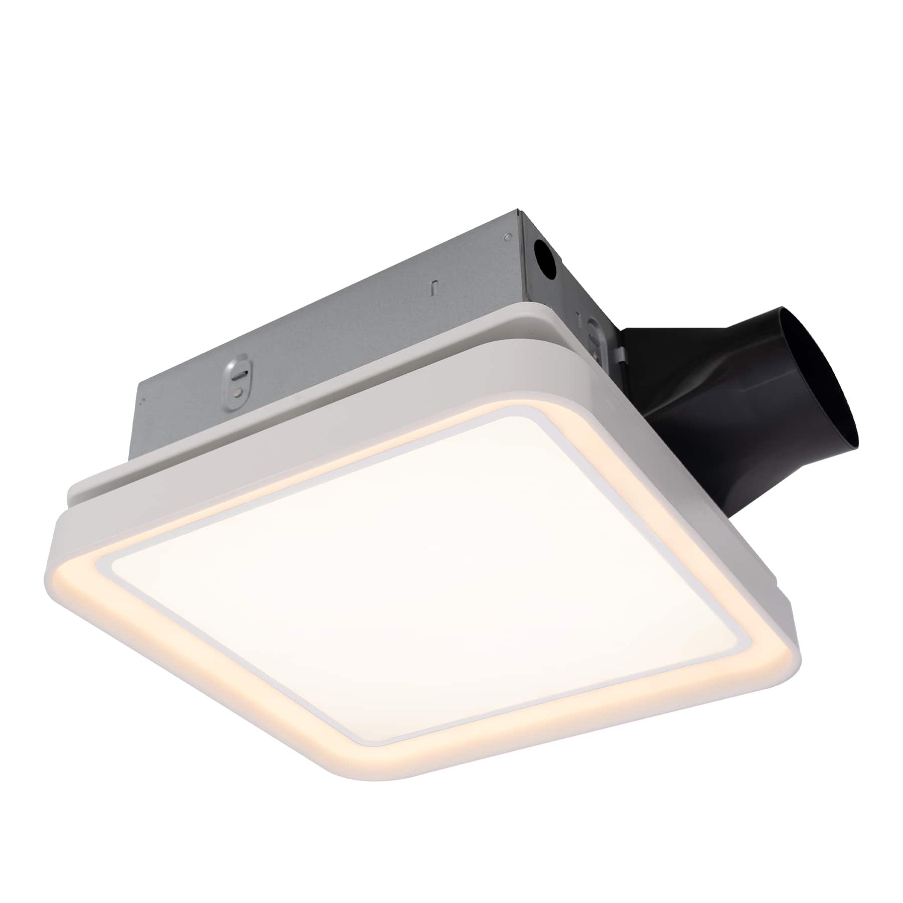 Akicon - DC Bathroom Exhaust Fan Light, 50 80 100 CFM, 15 Watt Dimmable 3CCT LED Light with 2 Color Night Light, Square - White