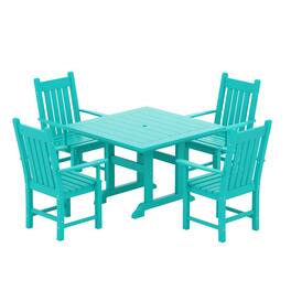 WestinTrends - Malibu 5 Piece Outdoor Patio Dining Set Outdoor Square Table and Armchair Set - Turquoise