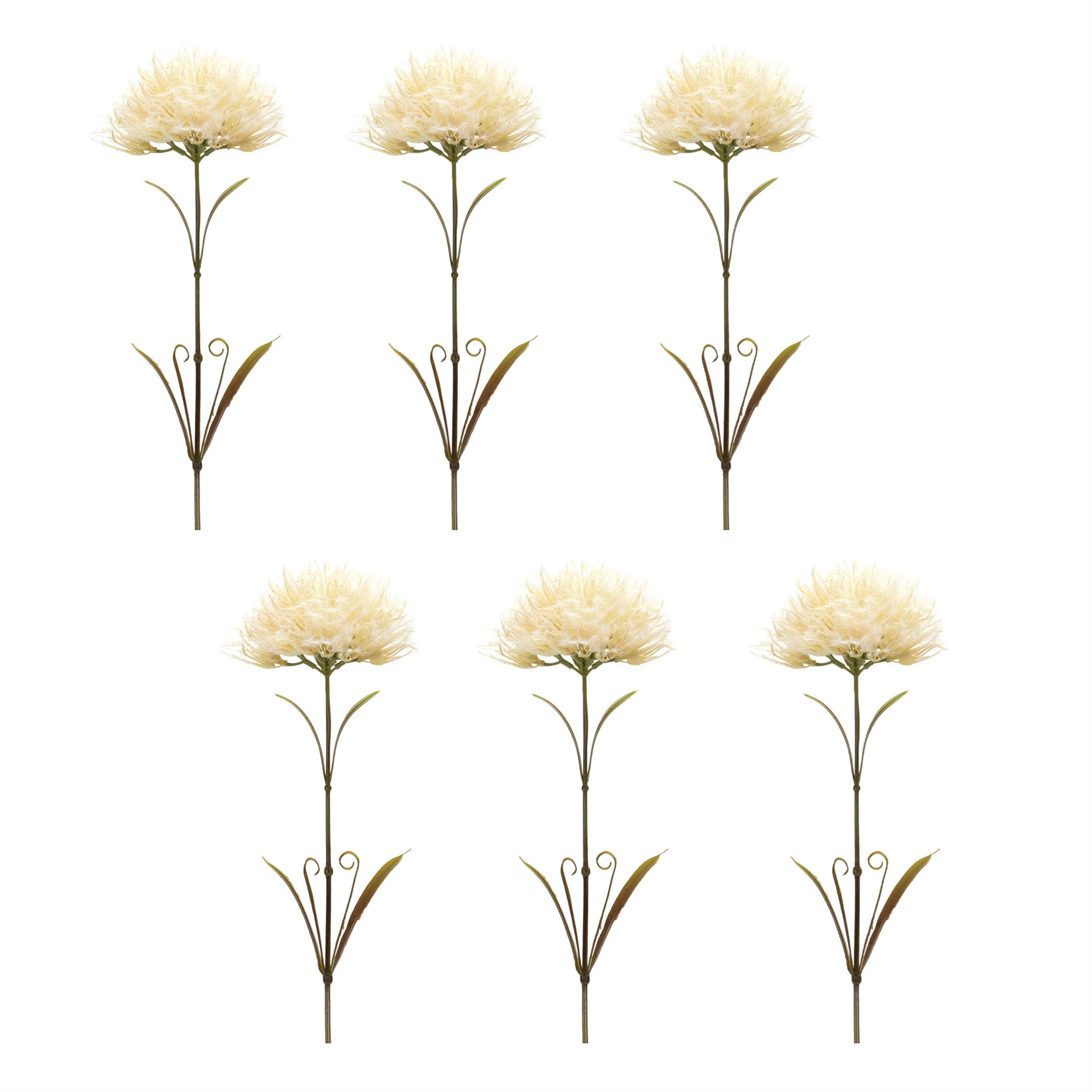 Angle. BreeBe - Puff Flower Stem (Set of 6) - Cream, Green.