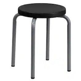 Emma + Oliver - Stackable Stool with Silver Powder Coated Frame - Black
