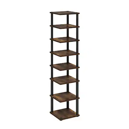 Front. Furinno - Turn-N-Tube 8-Tier Vertical Space Saving Free Standing Shoe Tower, Shoe Rack for Closet Entryway - Amber Pine/Black.