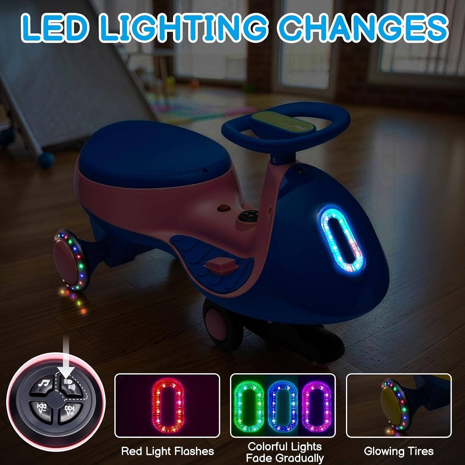 LED LIGHTING CHANGES

KKJ V-
B1) DDI +V

000 Colorful Lights Red Light Flashes Glowing Tires Fade Gradually