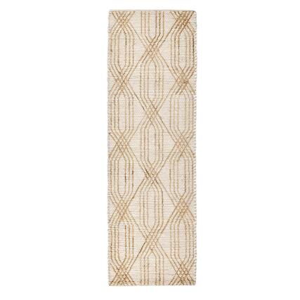 Front. Manhattan Lane - Hallway Runner Rug, Handwoven Diamond Lattice - Ivory, Brown.