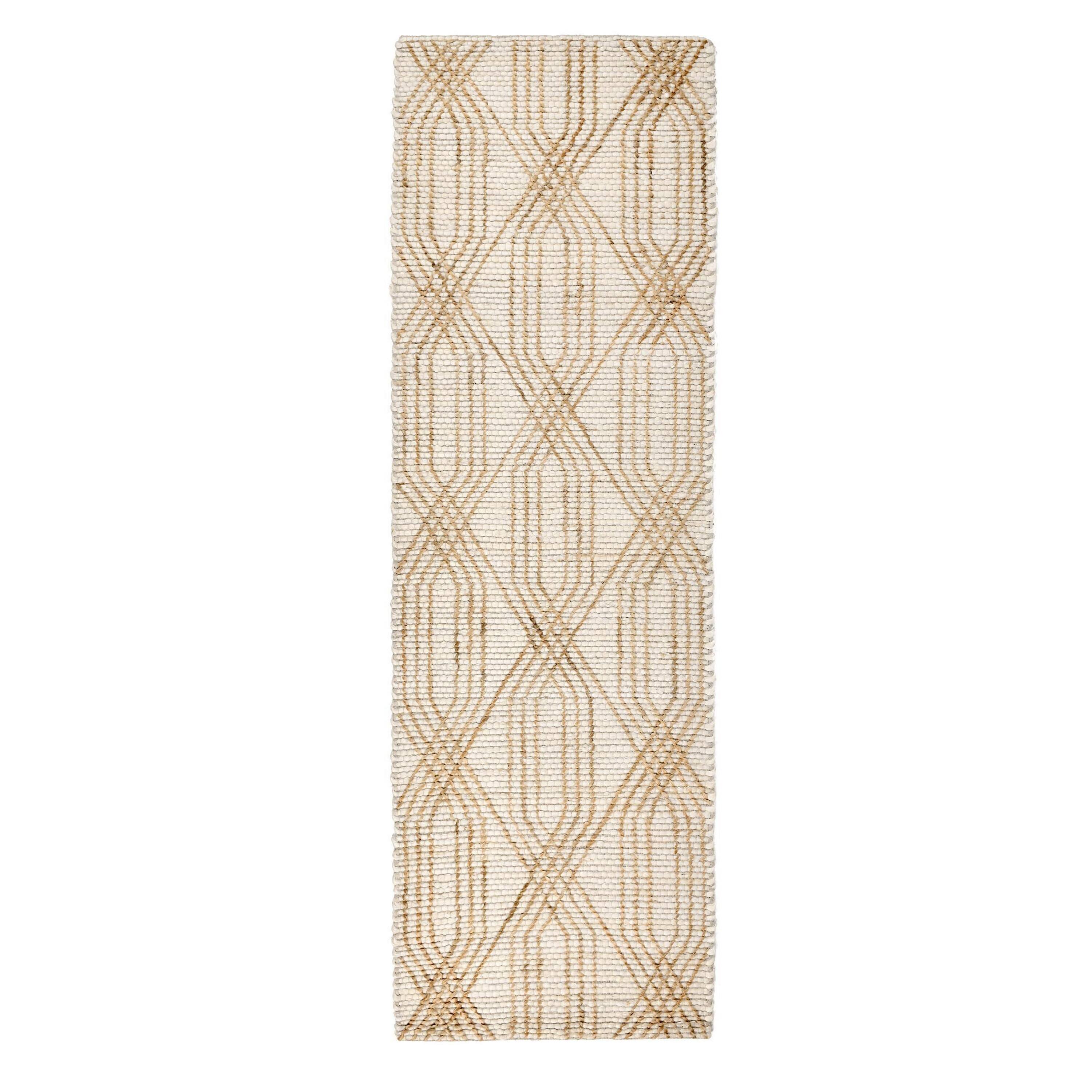 Front. Manhattan Lane - Hallway Runner Rug, Handwoven Diamond Lattice - Ivory, Brown.