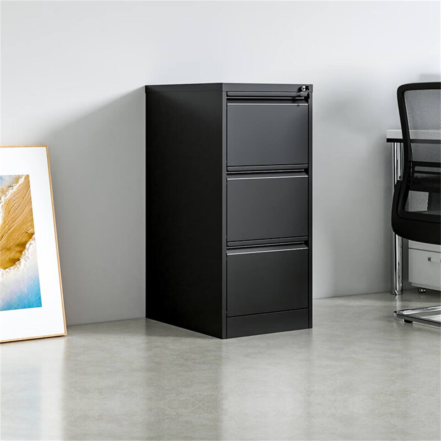 Alt View 2. COWLOWN - 4 Drawer Lockable Metal Vertical File Cabinet Black Storage Organizer for Letter A4 Legal Size Files Home Office Use.