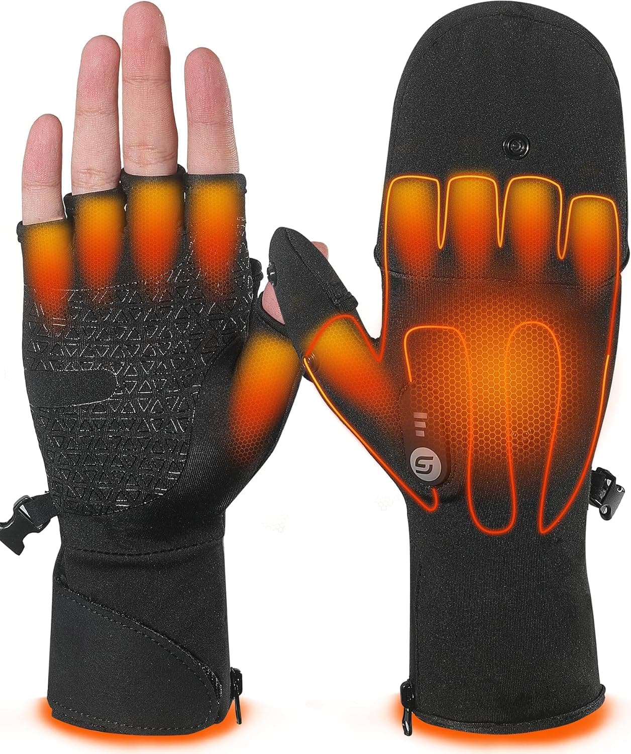 Cozy Serene - Heated Gloves for Men Women Rechargeable with 7.7V 2400mAh Battery Fingerless Thin Mittens Winter - Medium-Black