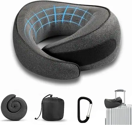 Front. Fabibe - Travel Pillows For Airplanes Pure Memory Foam Neck Pillow Comfortable Breathable Cover 360° Support Stowable Sleeping... - Black Small.