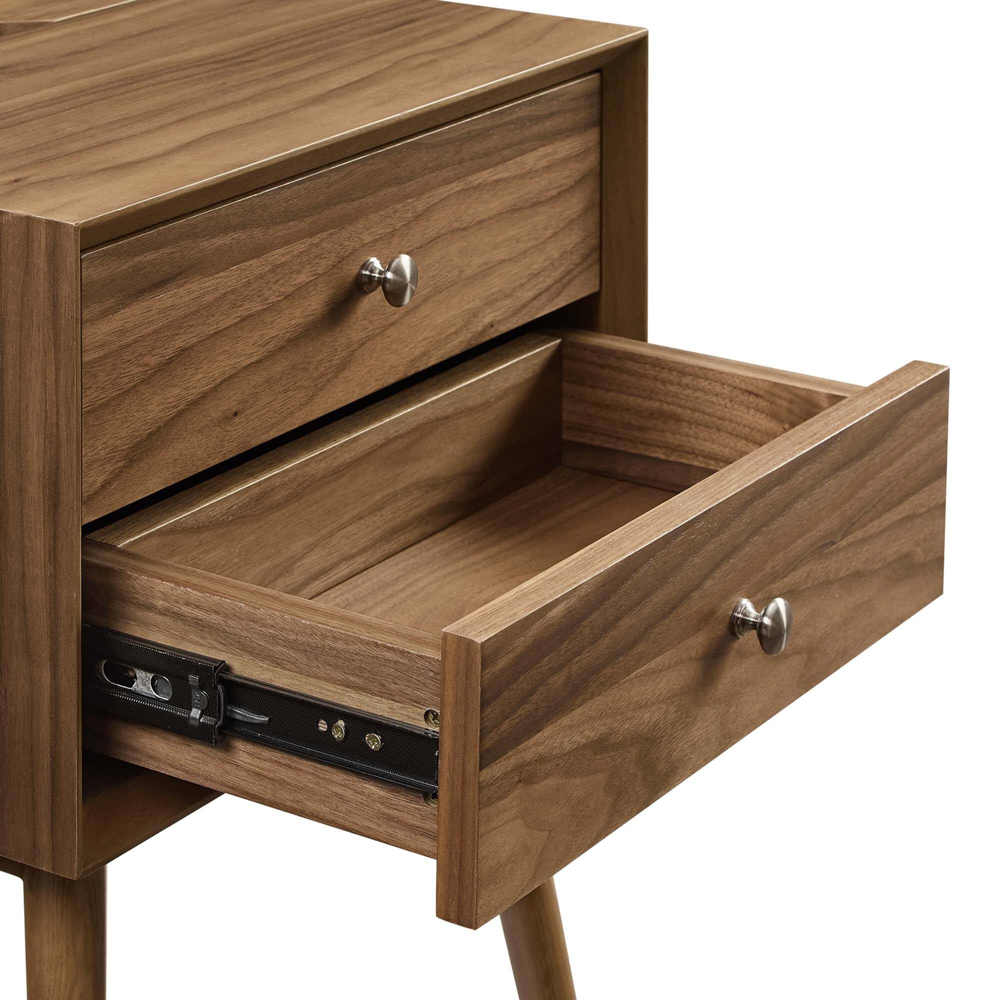 Alt View 4. Modway - Ember Wood Nightstand With USB Ports by Modway - Walnut Walnut.