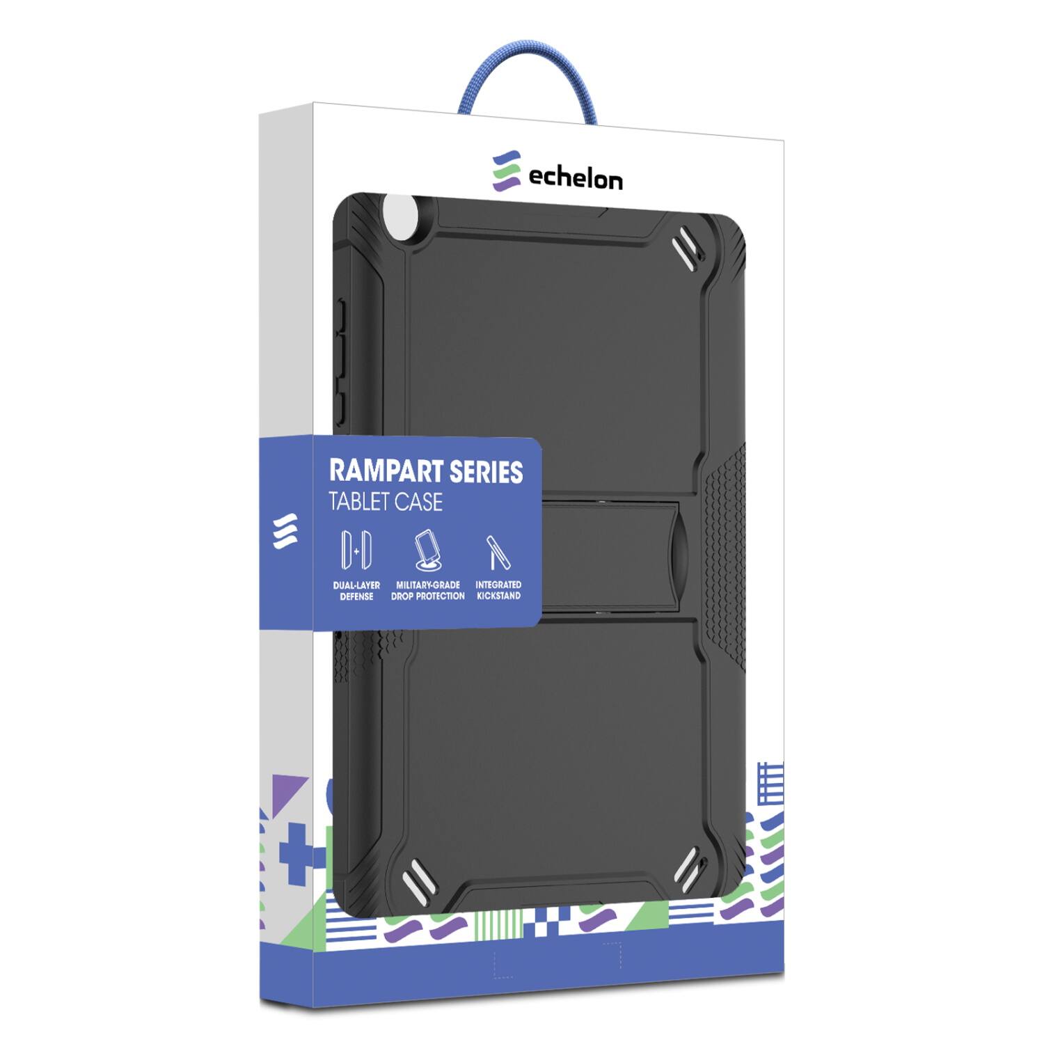 echelon RAMPART SERIES TABLET CASE DUAL-LAYER MILITARY-GRADE DROP PROTECTION INTEGRATED KICKSTAND