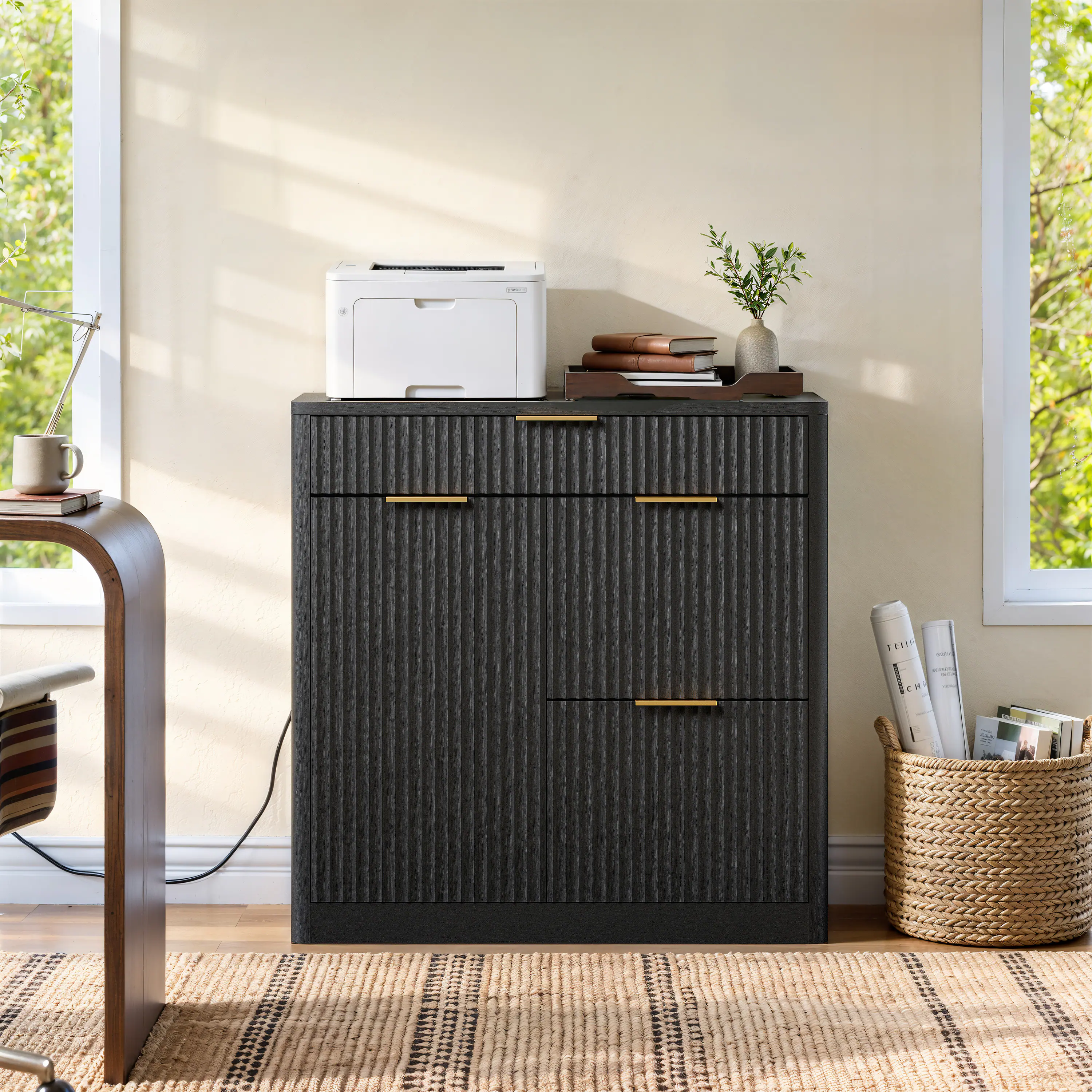 Anysun - Freestanding Office File Cabinet with Built-in Charging Station, Large Drawers, Doors & Adjustable Shelves for Home