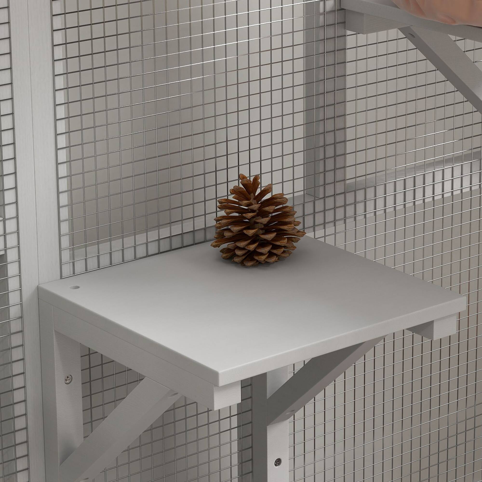 Alt View 5. Pawhut - Indoor Wooden Catio, House Enclosure on Wheels, 3 Platforms, Hammock, Flap Door, Openable Top, for 2 Cats, 39".