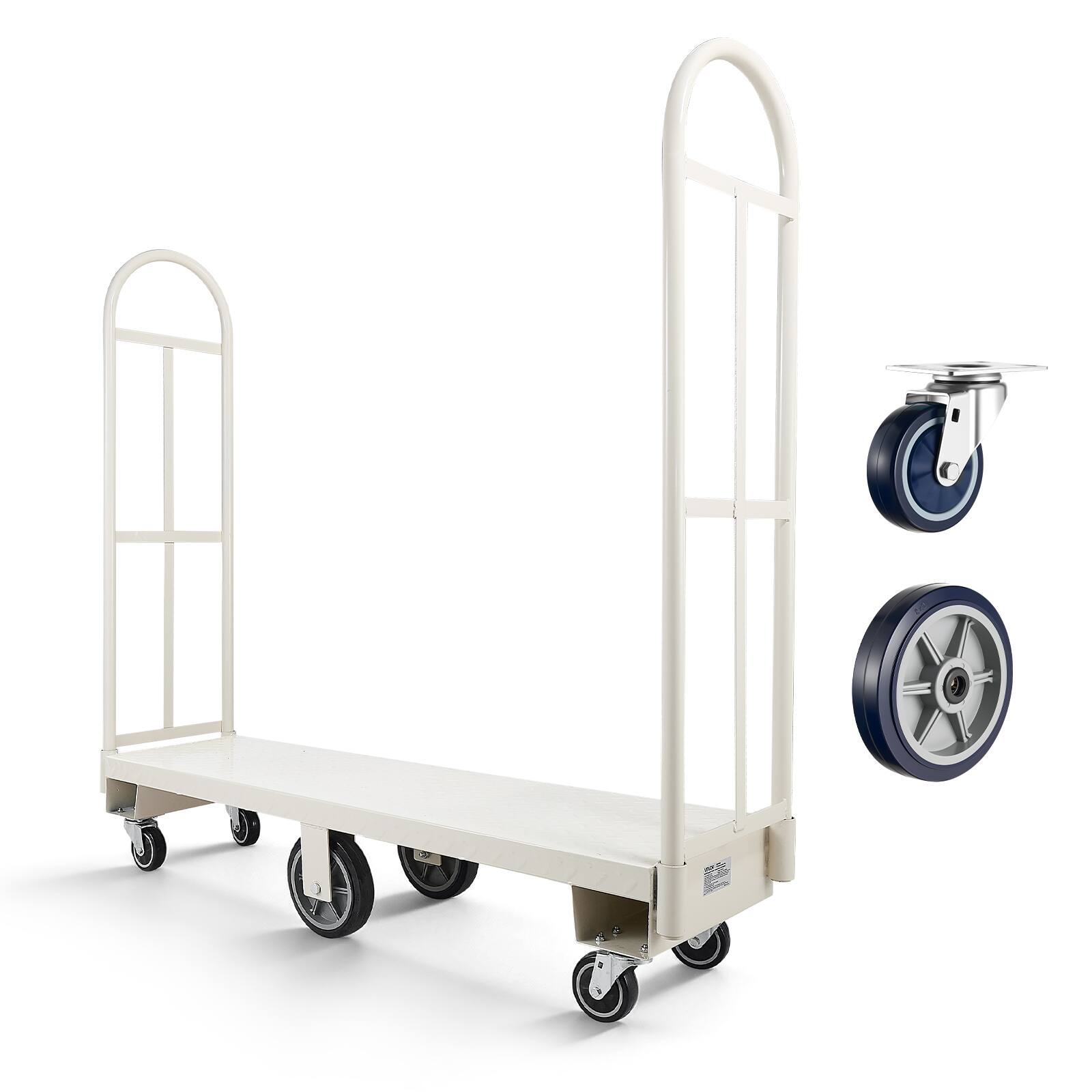 Front. VEVOR - U-Boat Platform Truck Dolly, 2000 lbs Load Capacity, Heavy Duty Steel Utility Cart, Industrial Hand Push Truck - White.
