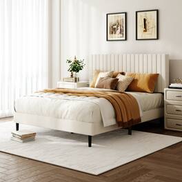 Z-Edge - Full Size Bed frame, Upholstered Platform Bed with Height-Adjustable Headboard, No Box Spring Needed, Easy Assembly - Beige