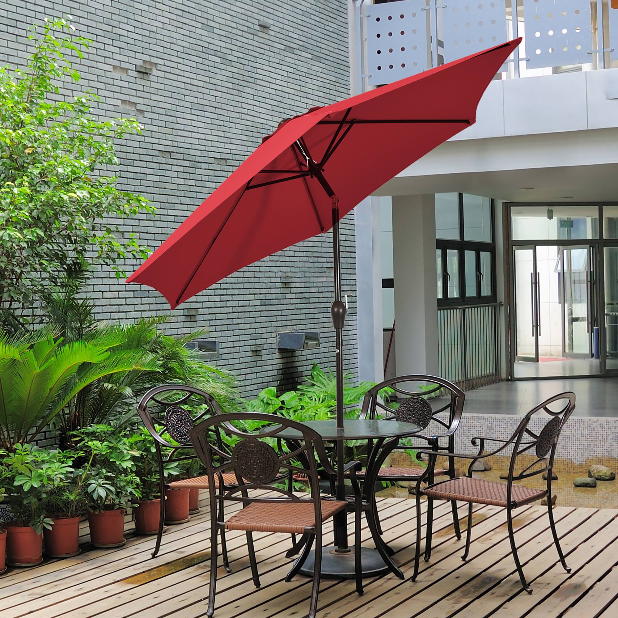 Alt View 5. Costway - 9Ft Outdoor Market Patio Table Umbrella Push Button Tilt Crank Lift Burgundy - Burgundy.