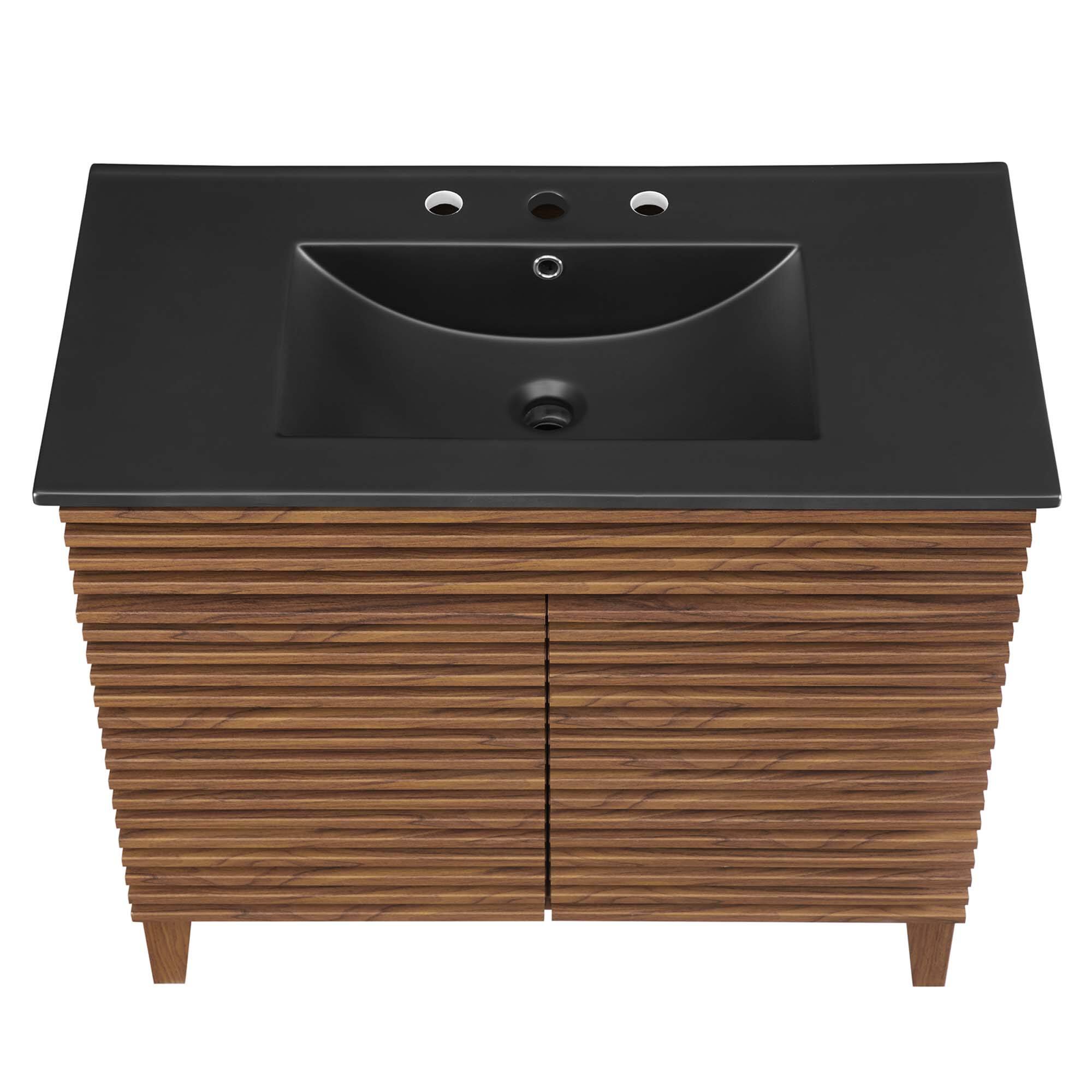 Alt View 4. Modway - Render Bathroom Vanity with Black Basin Included - Walnut Black.