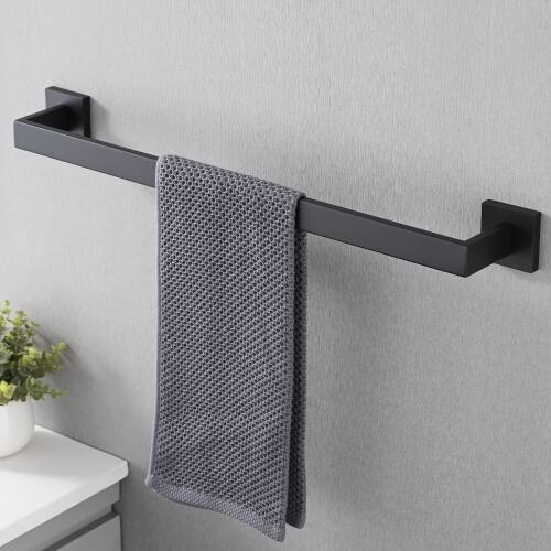 Alt View 2. JUJABU - 5-Piece Bathroom Set Towel Bar + Ring + Hooks + TP Holder, Black - Black.