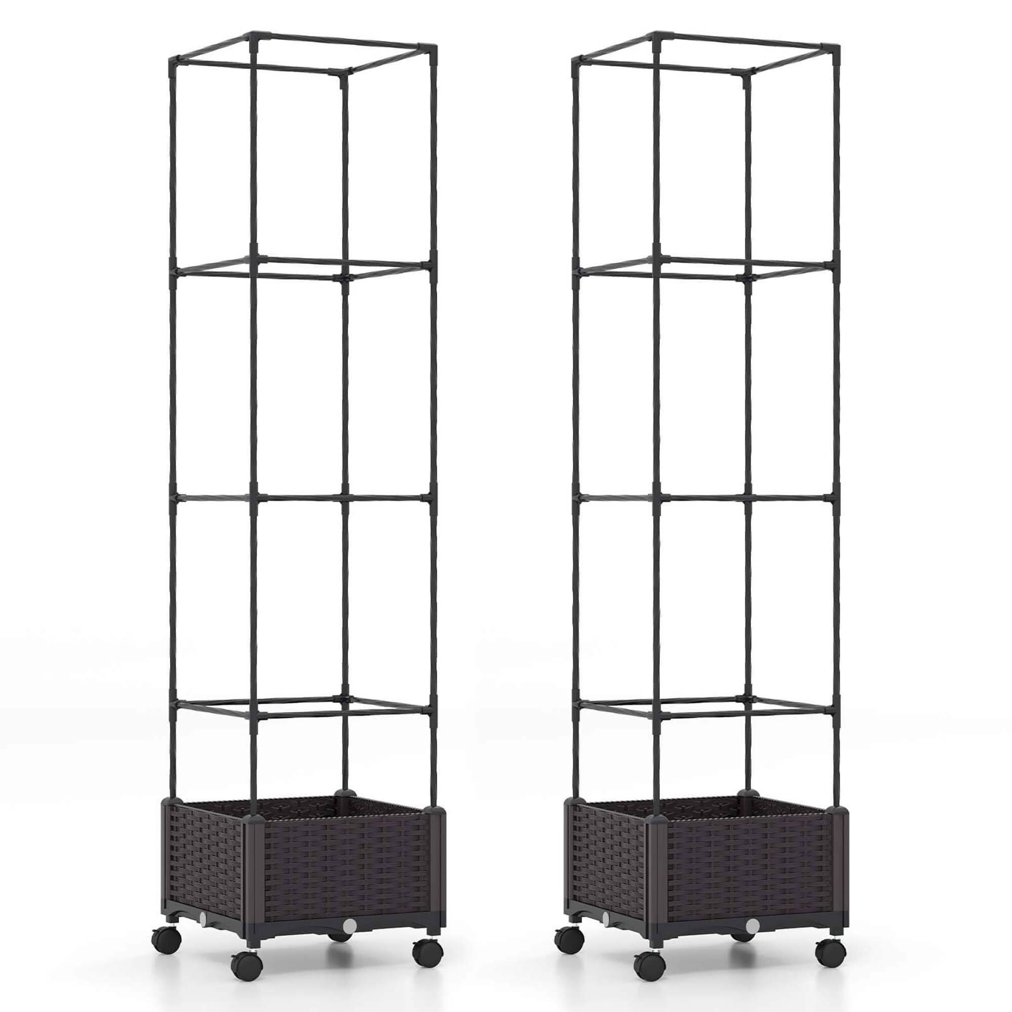 Alt View 1. Costway - 2 PCS 67" Planter Raised Garden Bed with Planter Box &Trellis Adjustable Height - Black.