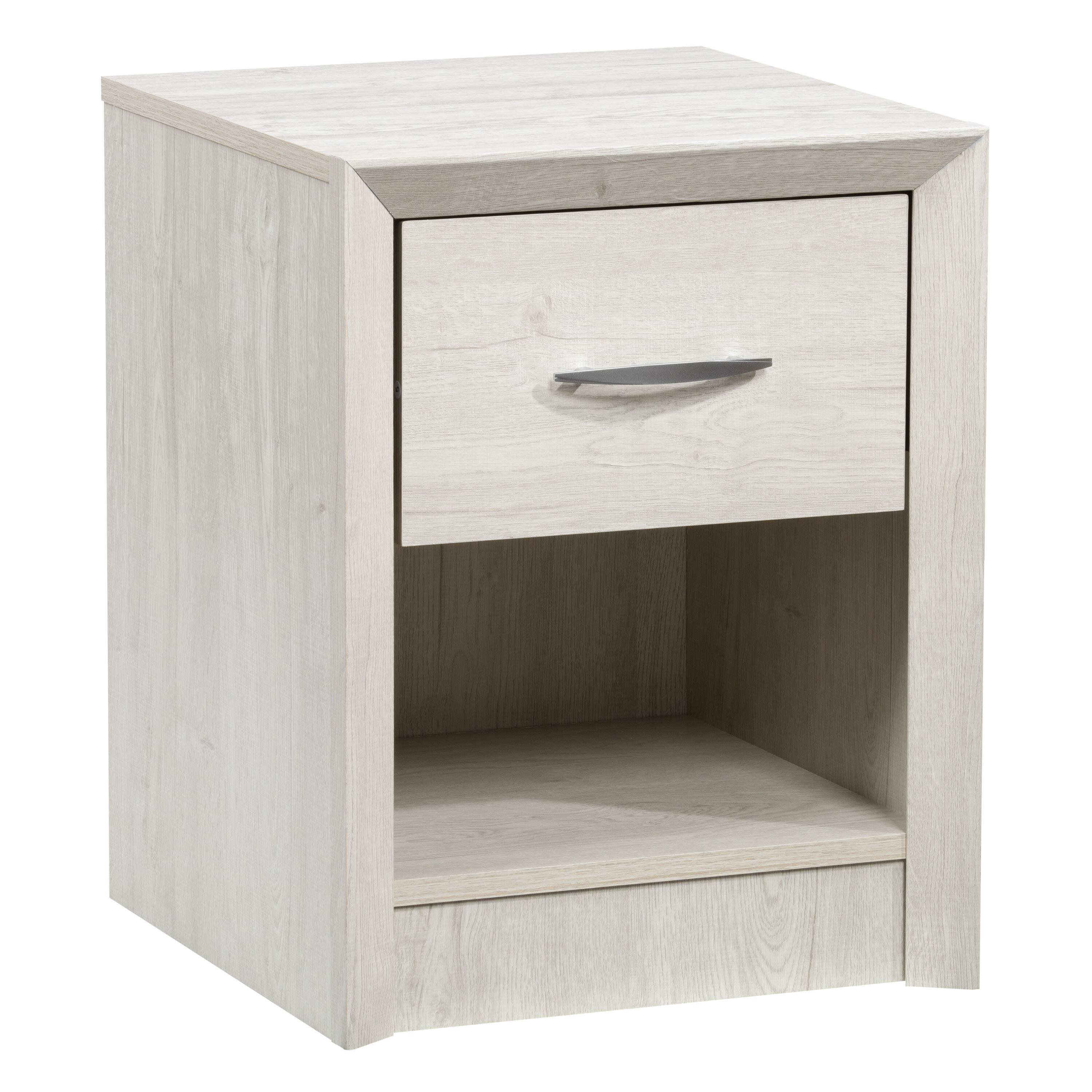 Angle. CorLiving - Newport 1 Drawer Nightstand - White Washed Oak.