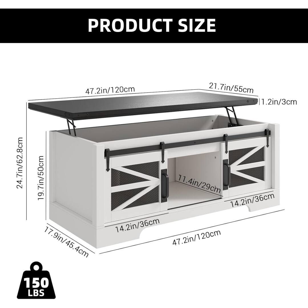 PRODUCT SIZE  
47.2in/120cm  
21.7in/55cm  
1.2in/3cm  
.8cm  
7in/62.8cm  
7in/50cm  
11.4in/29cm  
14.2in/36cm  
14.2in/36cm  
17.9in/45.4cm  
47.2in/120cm  
150 LBS