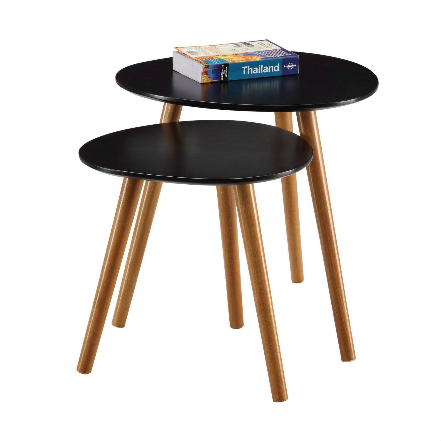 Angle. Hivvago - Set of 2 - Modern Mid-Century Style Nesting Tables End Table in Black - Black.