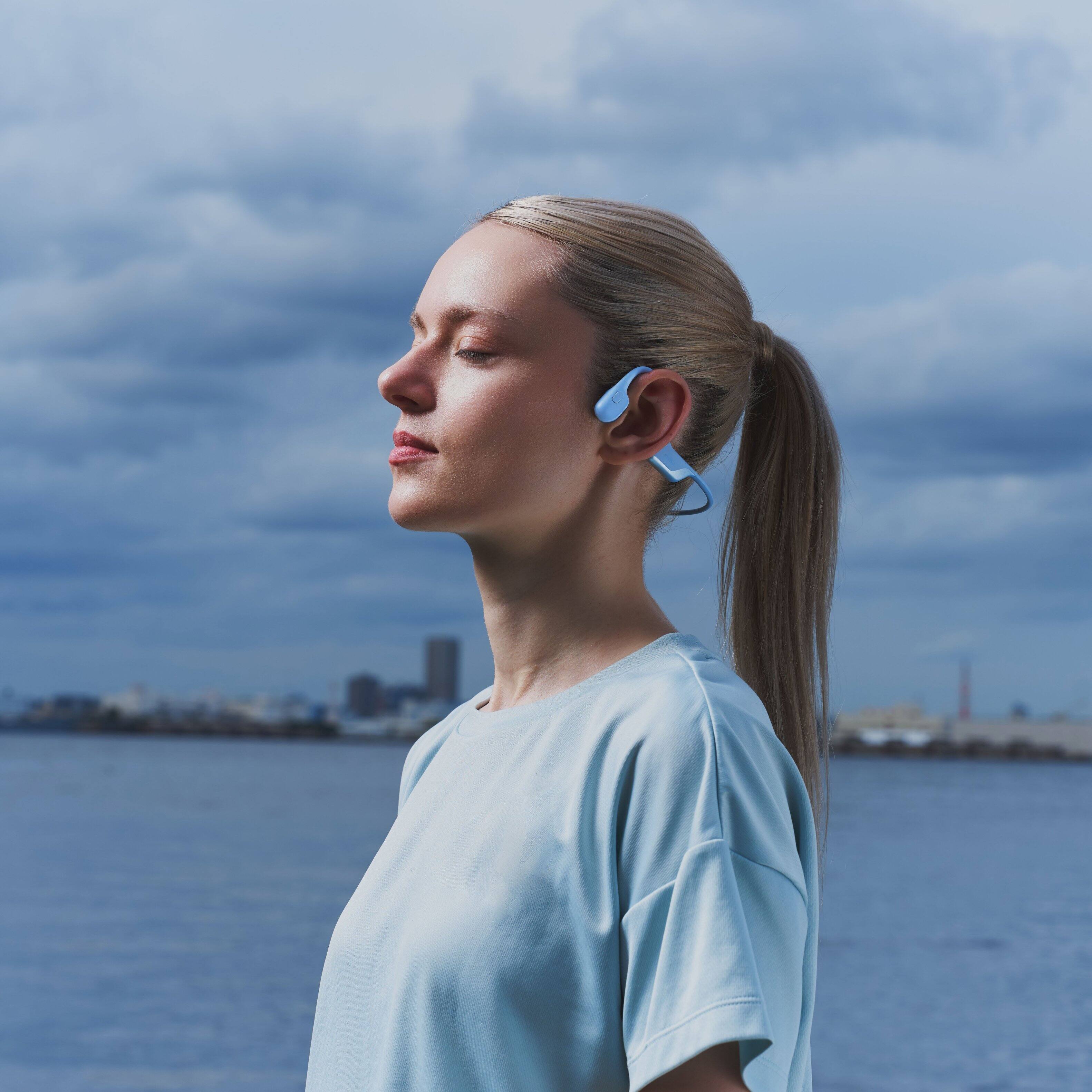 Alt View 5. Shokz - OpenRun Air 2 Wireless Bone Conduction Open-Ear Bluetooth Sports Headphones - Ice Blue.