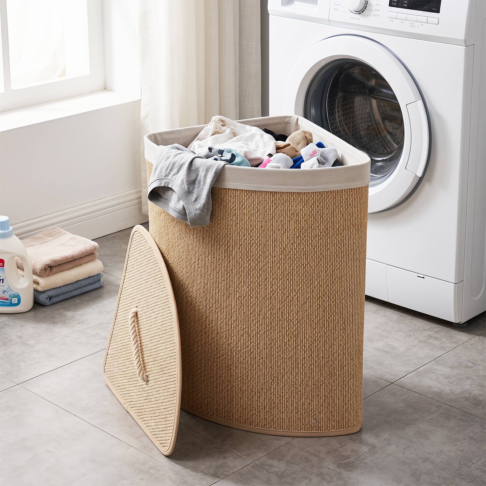 Alt View 1. Costway - Costway 15 Gal Capacity Clothes Hamper Bamboo Laundry Hamper with Removable Liner - Natural.