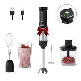 WHALL - Cordless Immersion Hand Blender, 5-in-1 Variable Speed blender handheld - Black