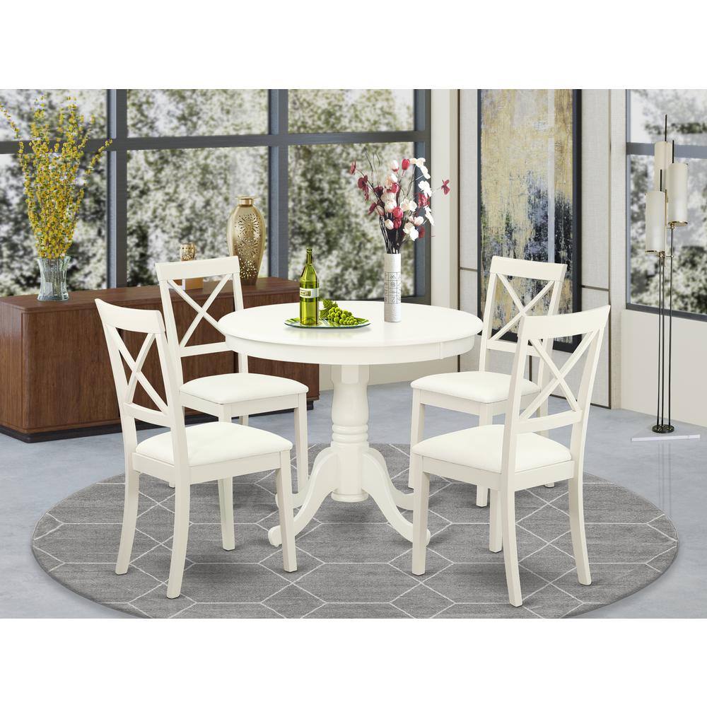Left. East West Furniture - Dining Room Set Linen White - Brown.