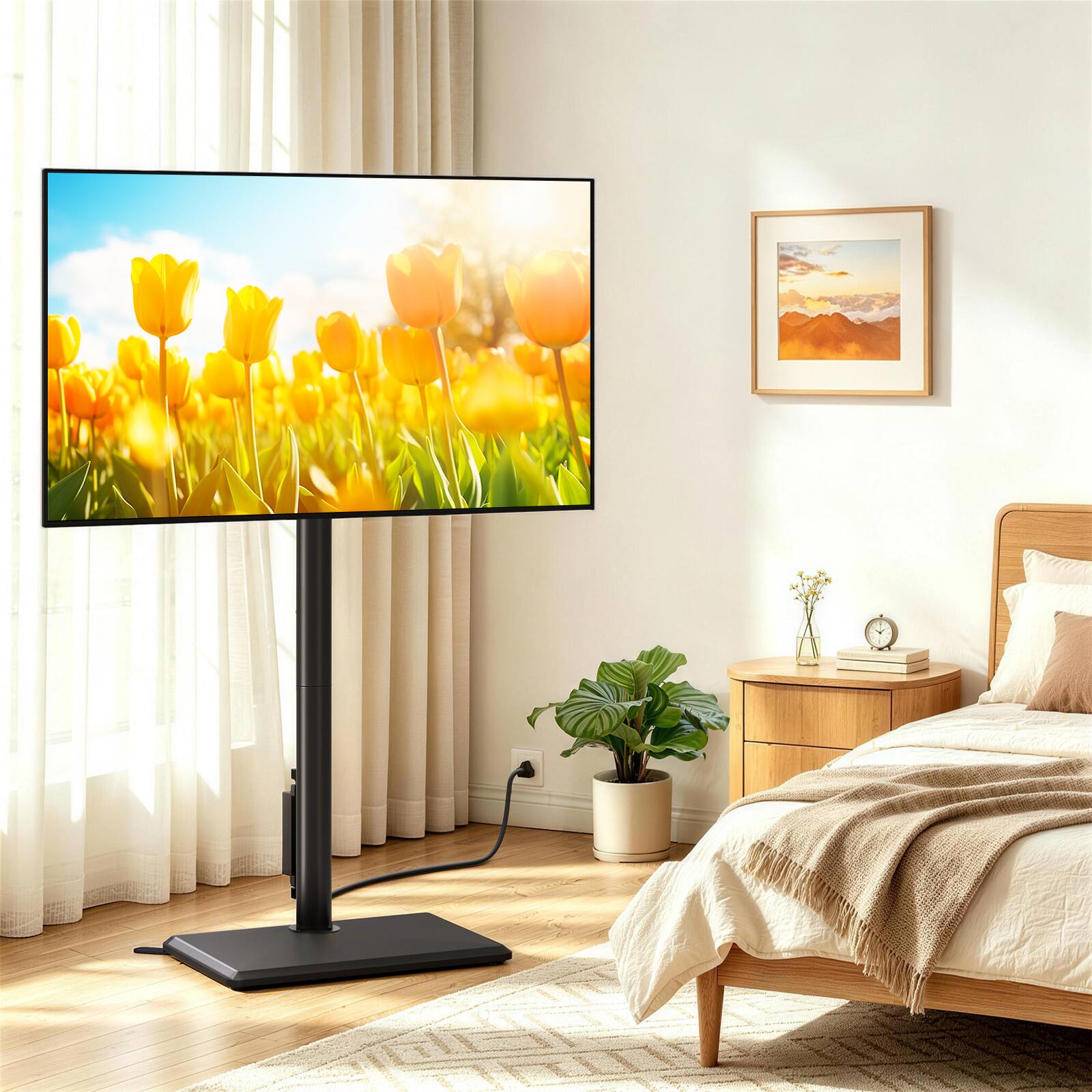 Angle. Rfiver - Adaptable to TV stands ranging from 32 to 65 inches, a floor-standing TV stand with a power plug. - Black.