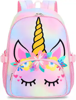 Vulpecula Spade - Kids Backpack Girls School Backpack Preschool Kindergarten Unicorn Toddler BookBag with Chest Clip - Tie Dye Headband