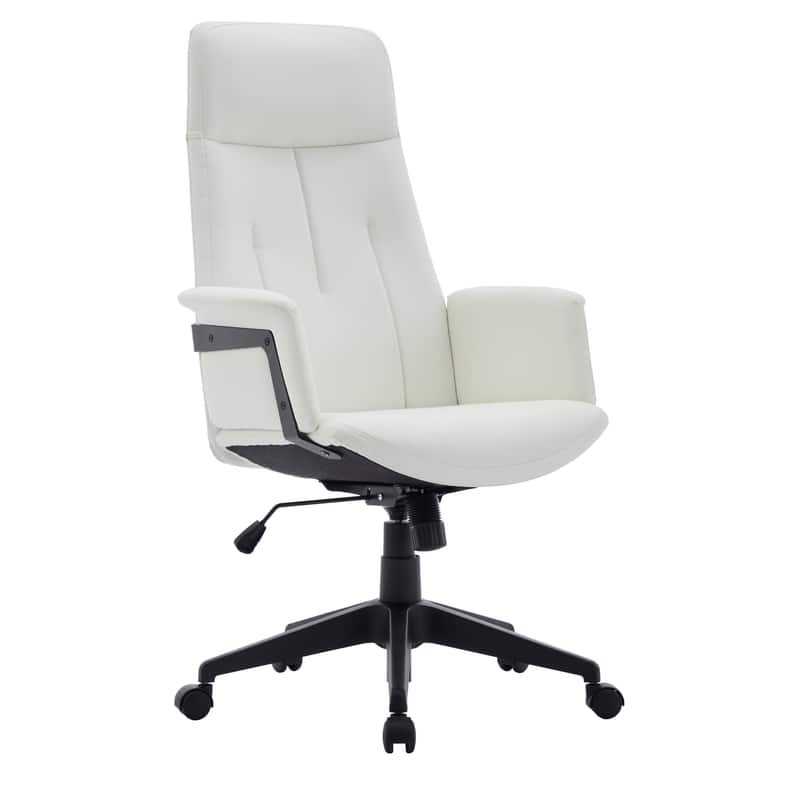 LeisureMod - Inifini High Back Office Chair Ergonomic PU Leather Lumbar Support Foam Cushion Iron Frame - White