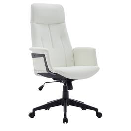 LeisureMod - Inifini High Back Office Chair Ergonomic PU Leather Lumbar Support Foam Cushion Iron Frame - White
