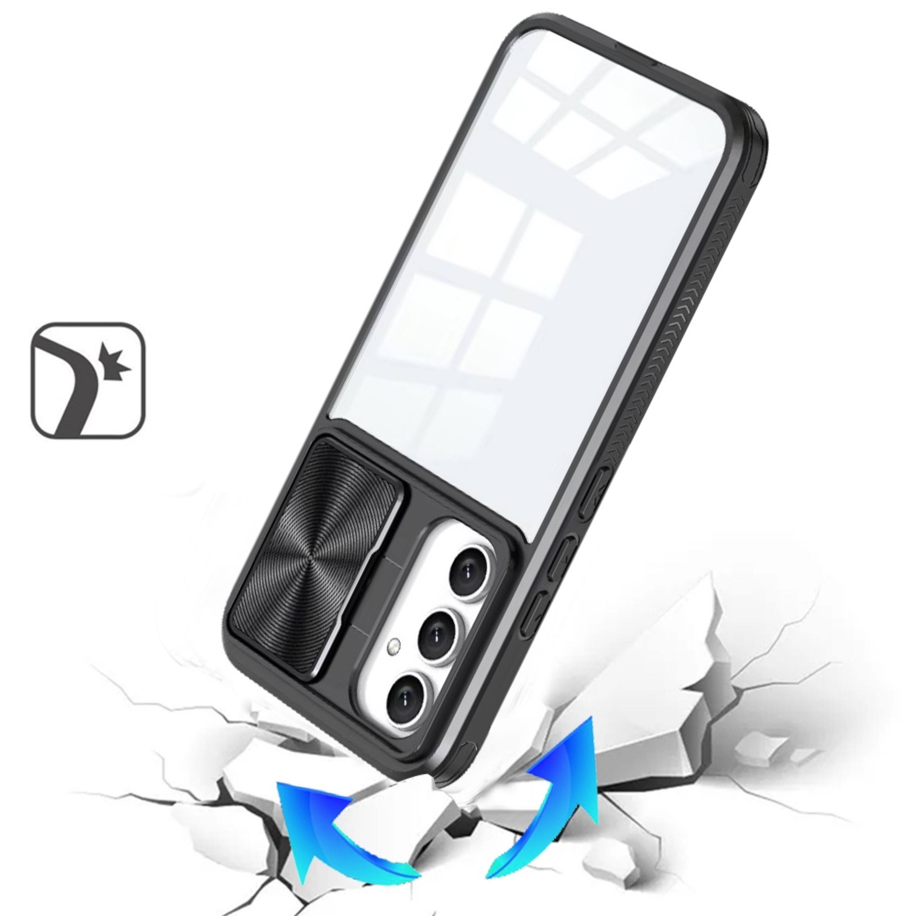 Left. Kitcheniva - Heavy-Duty Rear Lens Slider Rugged Hybrid Case With Tempered Glass For Samsung Galaxy A37 Black - Black.