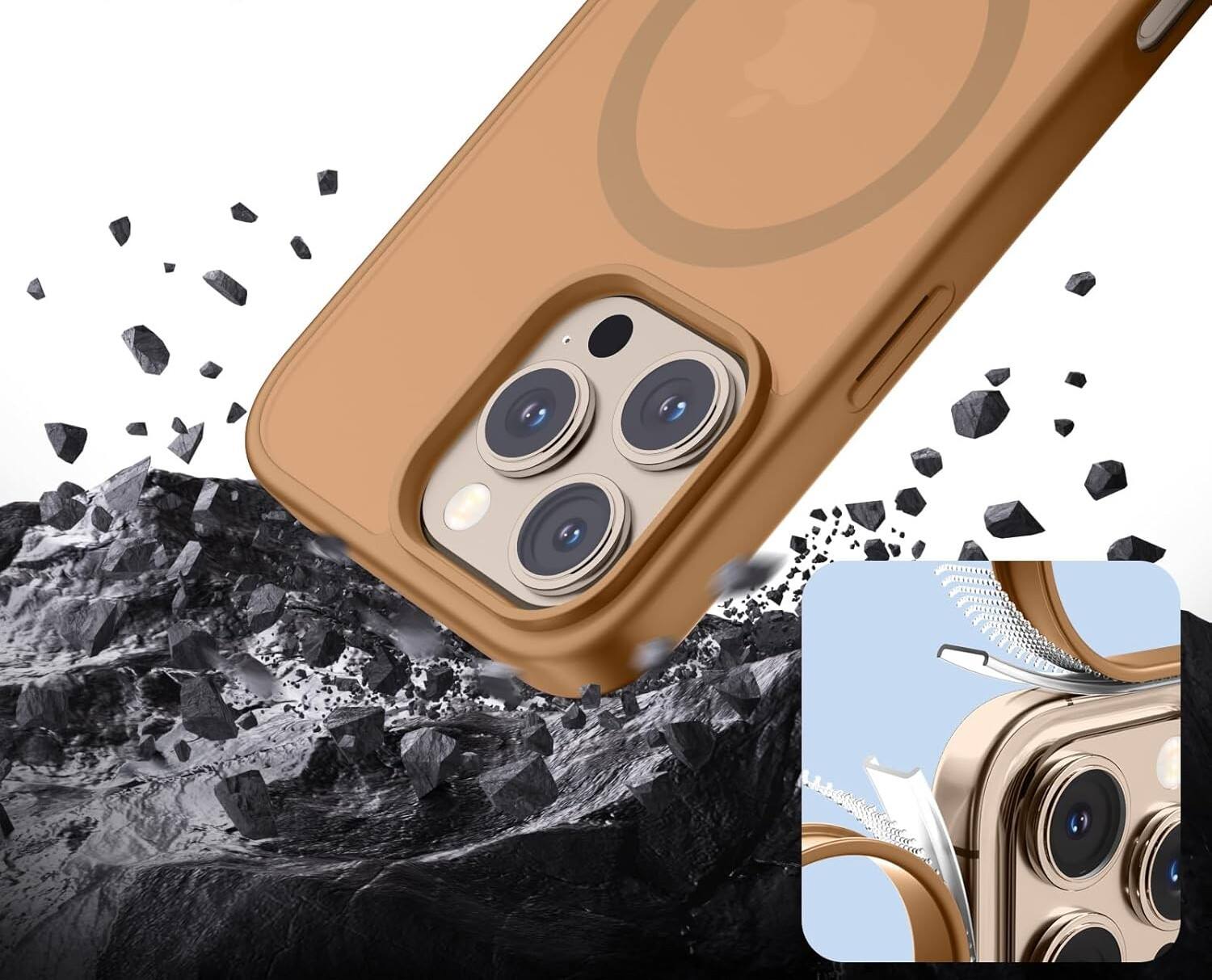 Alt View 1. FINEAK - iPhone 16 Pro Max Case-Magnetic Matte Military Drop Protection - Brown.