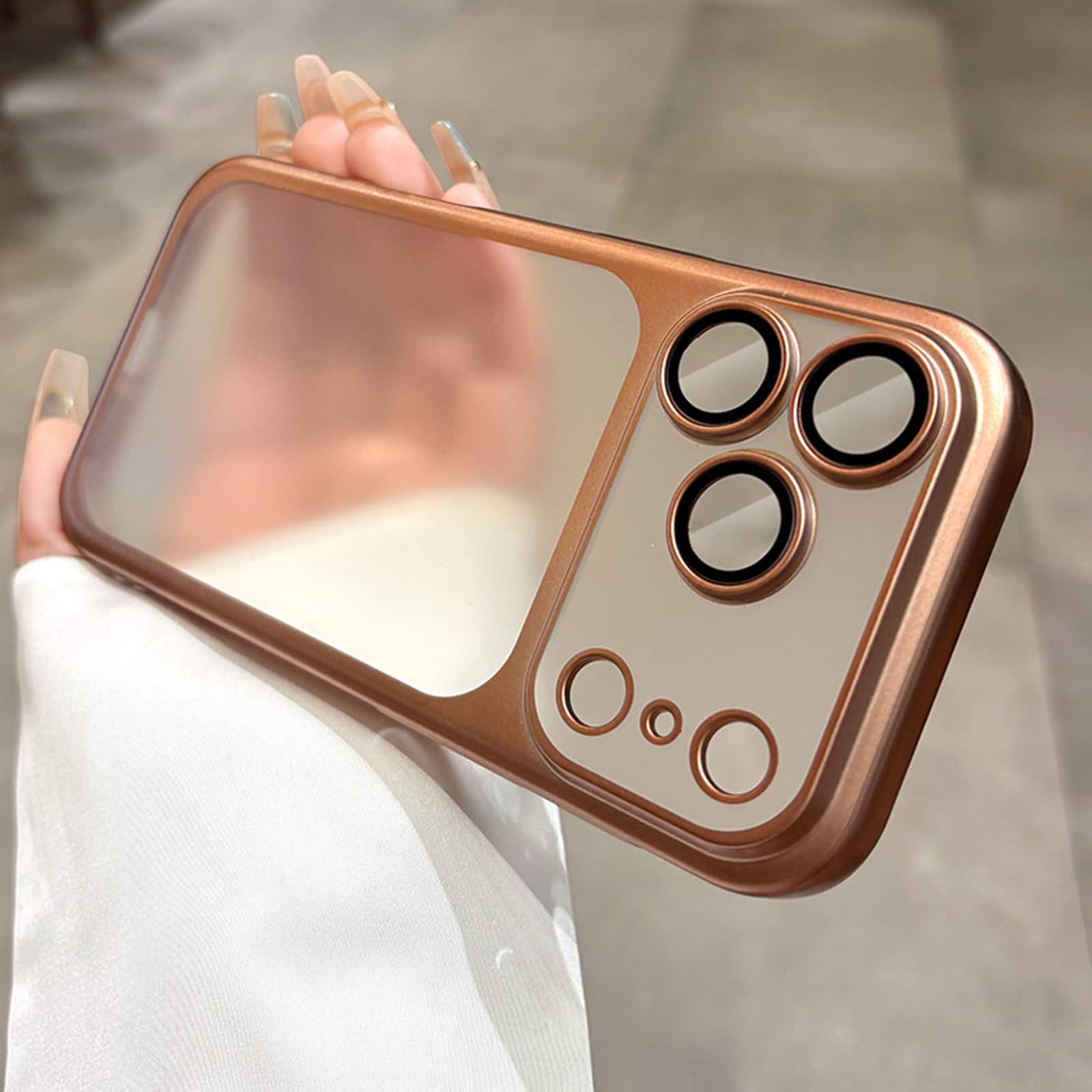 Dteck - Full Camera Protection Electroplated Case for iPhone 17 Pro Max, Luxury Matte Semi-TransparentUltra-Slim Shockproof - Desertgold