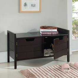 Kings Brand Furniture - Huber Wood Storage Bench with Doors - 2-Door Shoe Bench - Dark Brown
