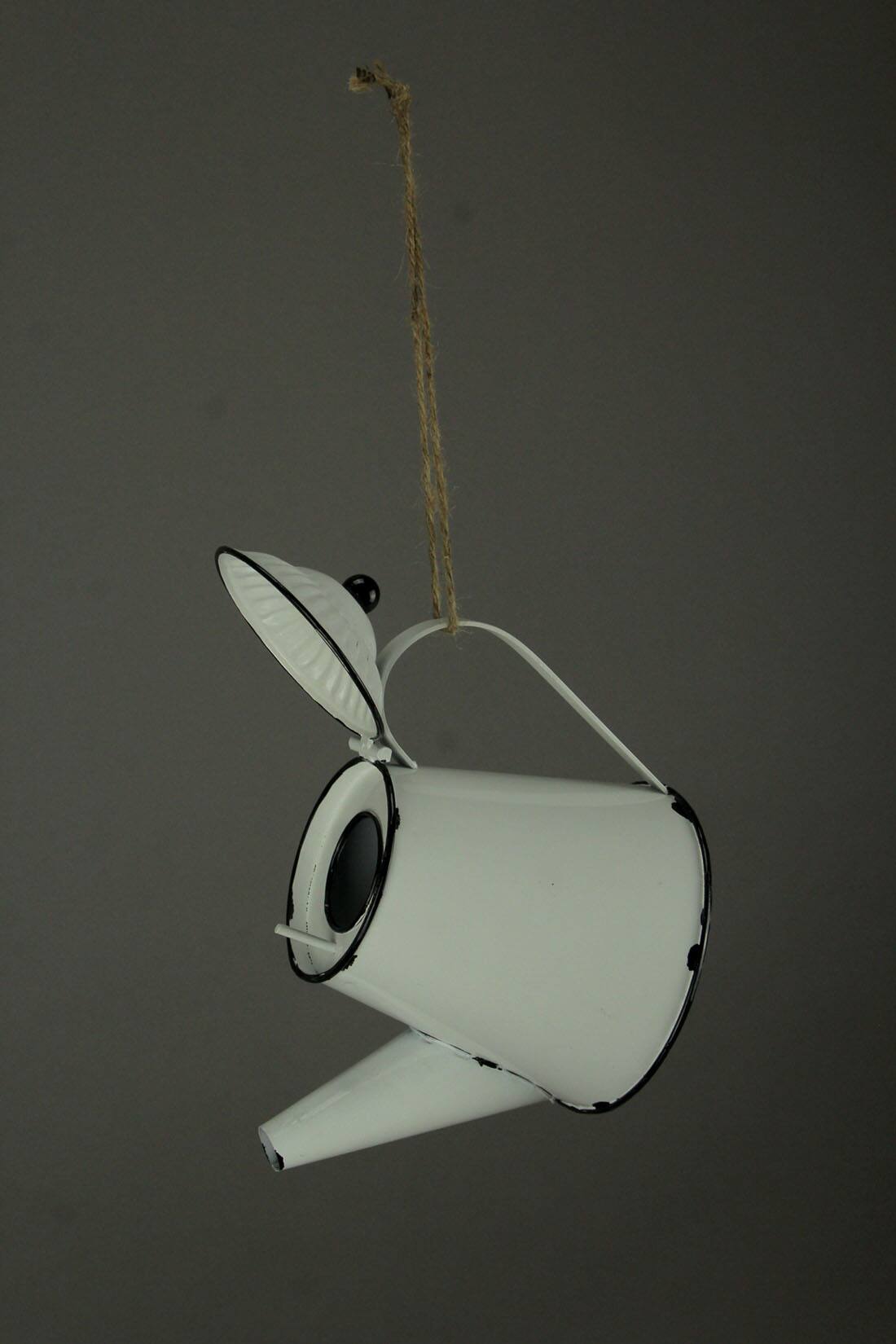Alt View 1. De Leon Collections - White Enamel Metal Rustic Tea Kettle Decorative Outdoor Hanging Birdhouse Small - White.