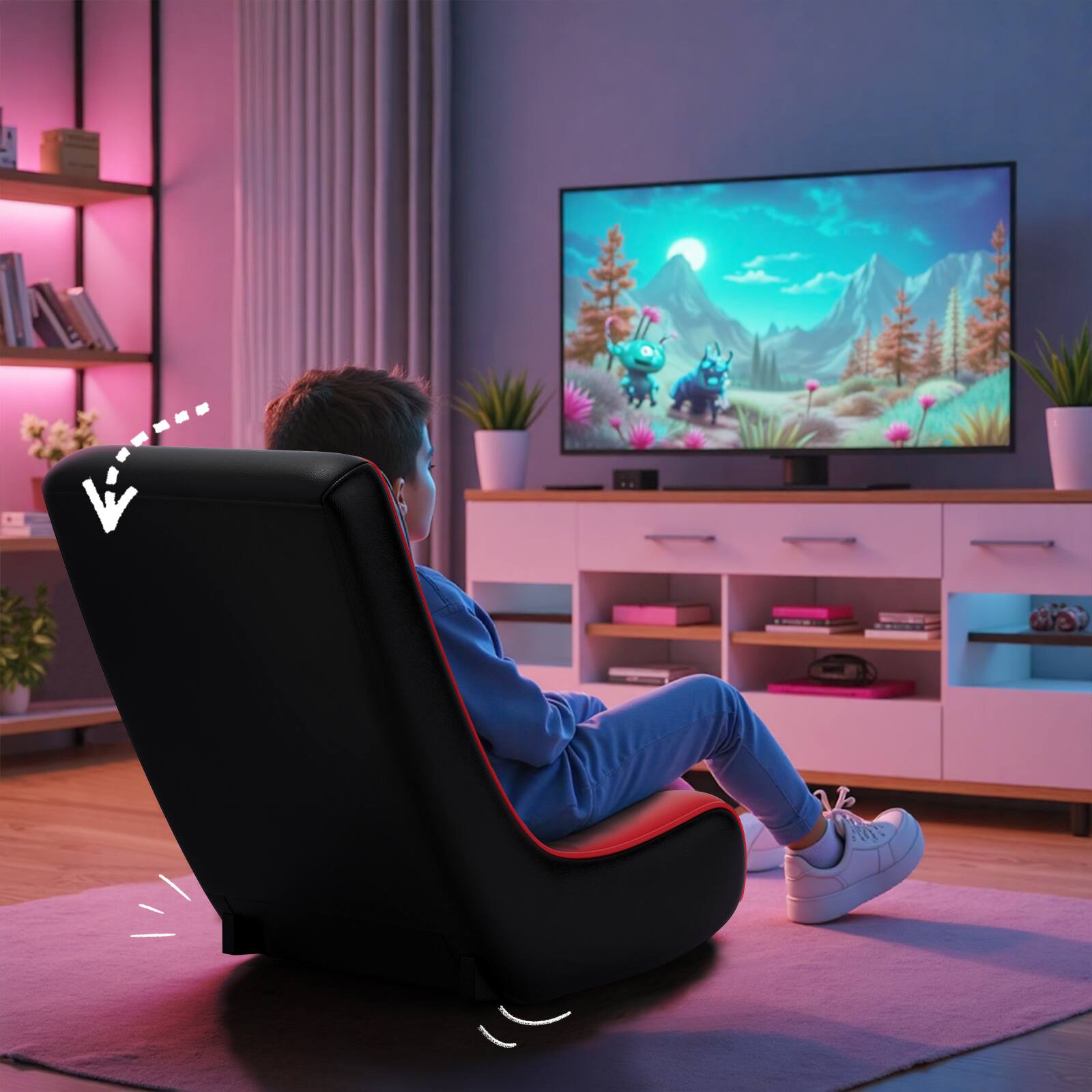Alt View 2. GTPlayer - Floor Rocker Gaming Chair Ultra Lightweight Ergonomic Floor Rocking Game Seat for Gaming and Lounging - Red.